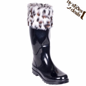 Women's Faux Fur Cuff Rubber Rain/Snow Boots